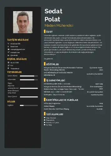 Maden Mühendisi Cv Örnekleri cv indir